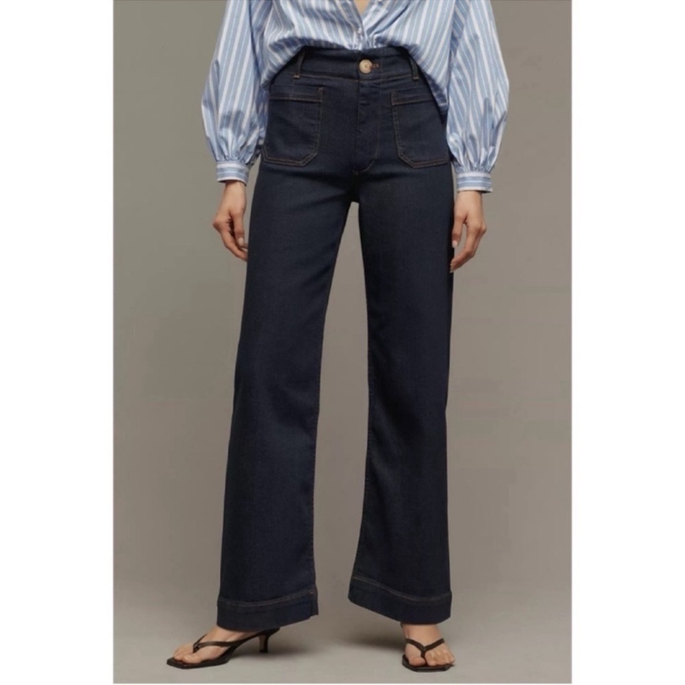 New Anthropologie The Colette Crop Wide-Leg Jeans Maeve Dark Rinse 25